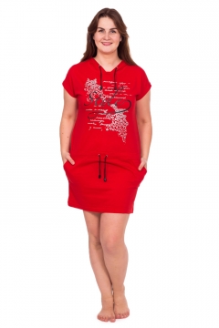 Стильное домашнее платье с коротким рукавом и капюшоном.В изделии использованы цвета: красный и др.Параметры