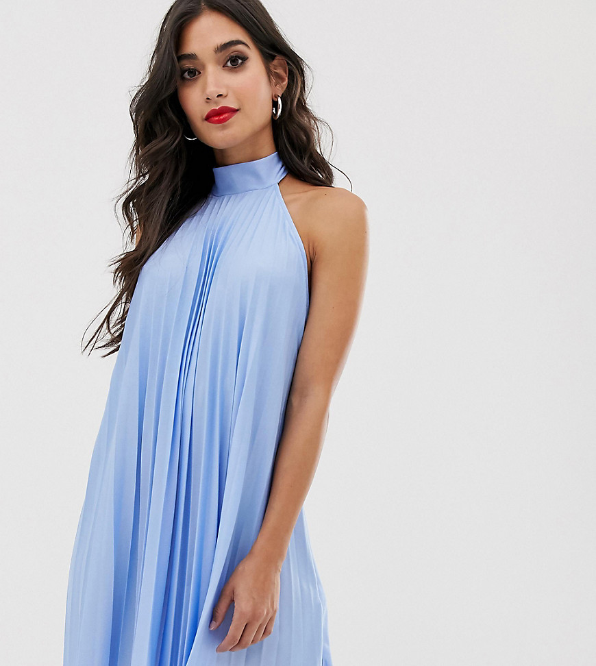 Плиссированное платье мини халтер с открытой спиной ASOS DESIGN-Синий
